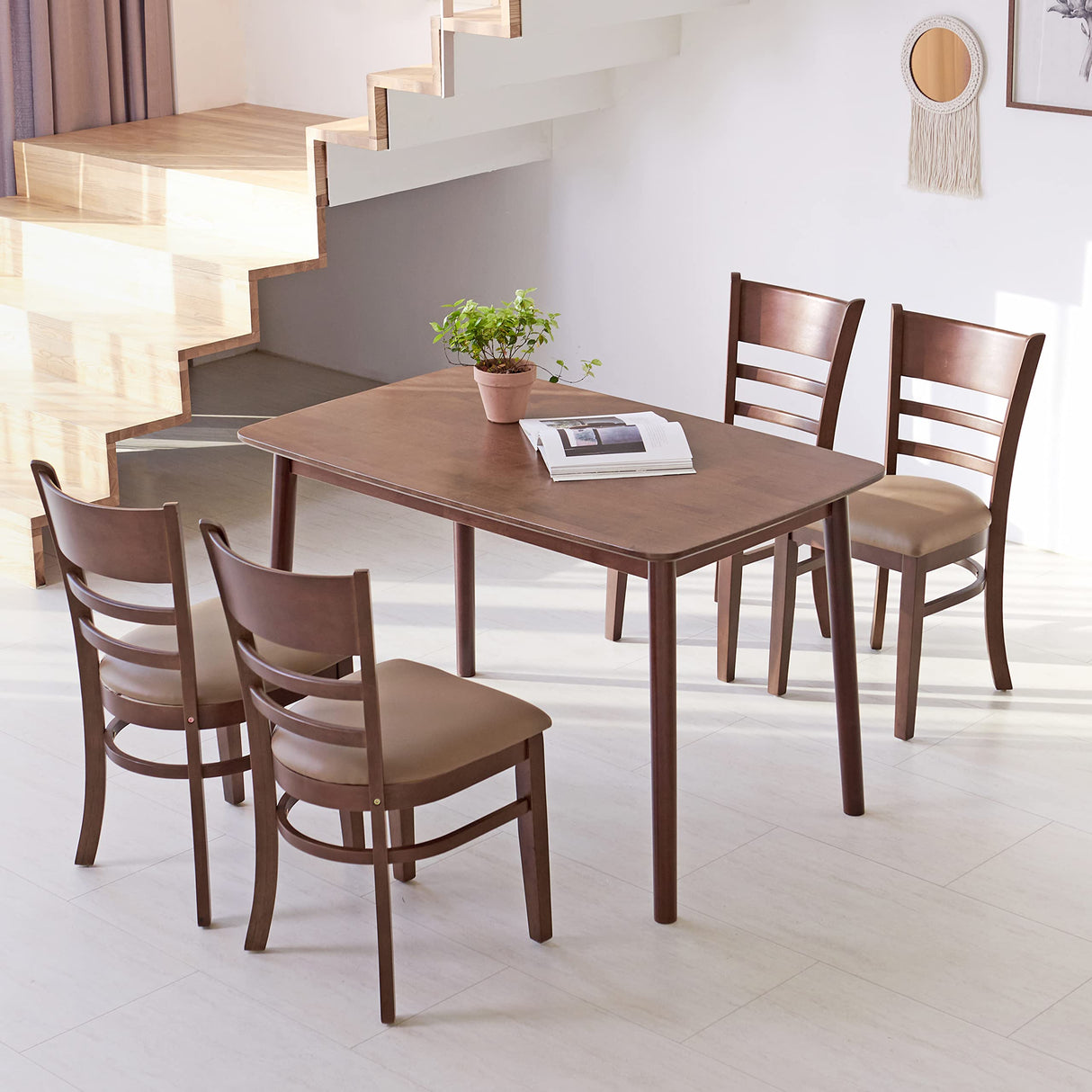 Livinia Aslan 47" Malaysian Oak Rectangular Wooden Dining Table/Solid Wood Kitchen Desk (Walnut) Livinia