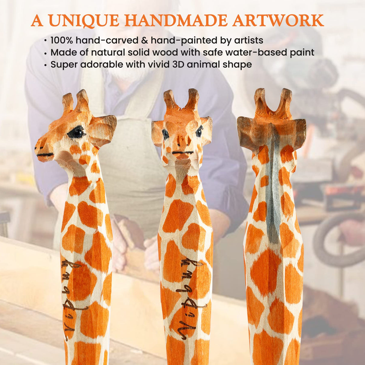 VIPbuy 2 Count 100% Handmade Wood Carved Gel Ink Pens -Novelty Refillable Writing Pens Office School Supplies Birthday Christmas Gift, Giraffe VIPbuy