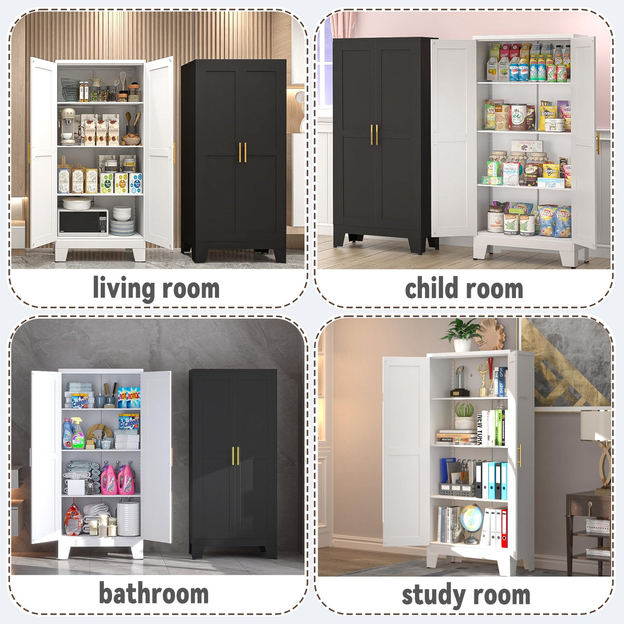 GAIOUS 61.02" Pantry Cabinet, Kitchen Pantry Storage Cabinets with Adjustable Shelves and Feet, White Pantry Storage Cabinet for Kitchen, Dining GAIOUS