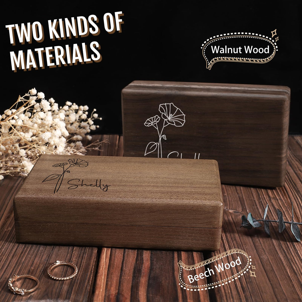 Zhamate Personalized Gifts for Women Girls-Custom Jewelry Box Wooden with Birth Flower Name, Birthday Gifts, Wedding Gift for Bridesmaids, Mom Gifts Zhamate