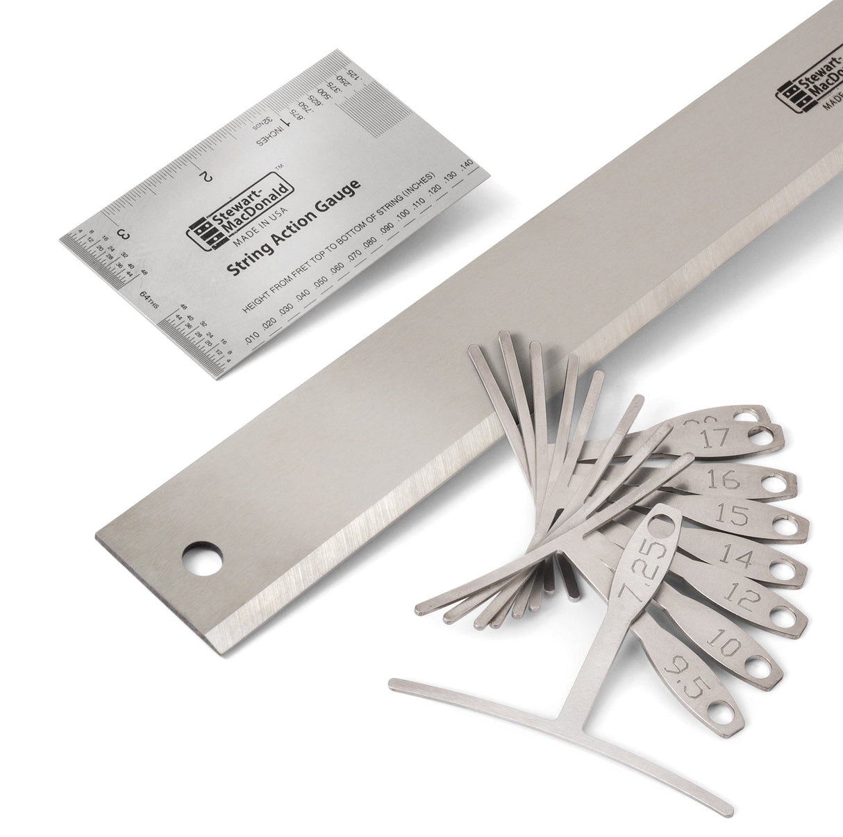 StewMac Basic Guitar Setup Kit - Inches | Includes String Action Gauge, 18" Precision Straightedge, and 9 Understring Radius Gauges | Professional, StewMac