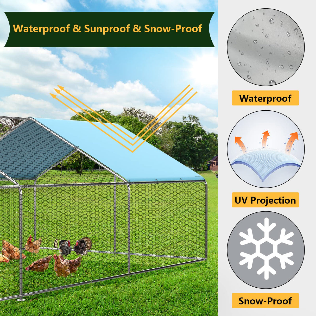 LOVMOR Large Chicken Coop Metal Chicken Run for 10 Chickens,Walk-in Poultry Cage for Yard with Waterproof and Anti-UV Cover Lockable Door LOVMOR