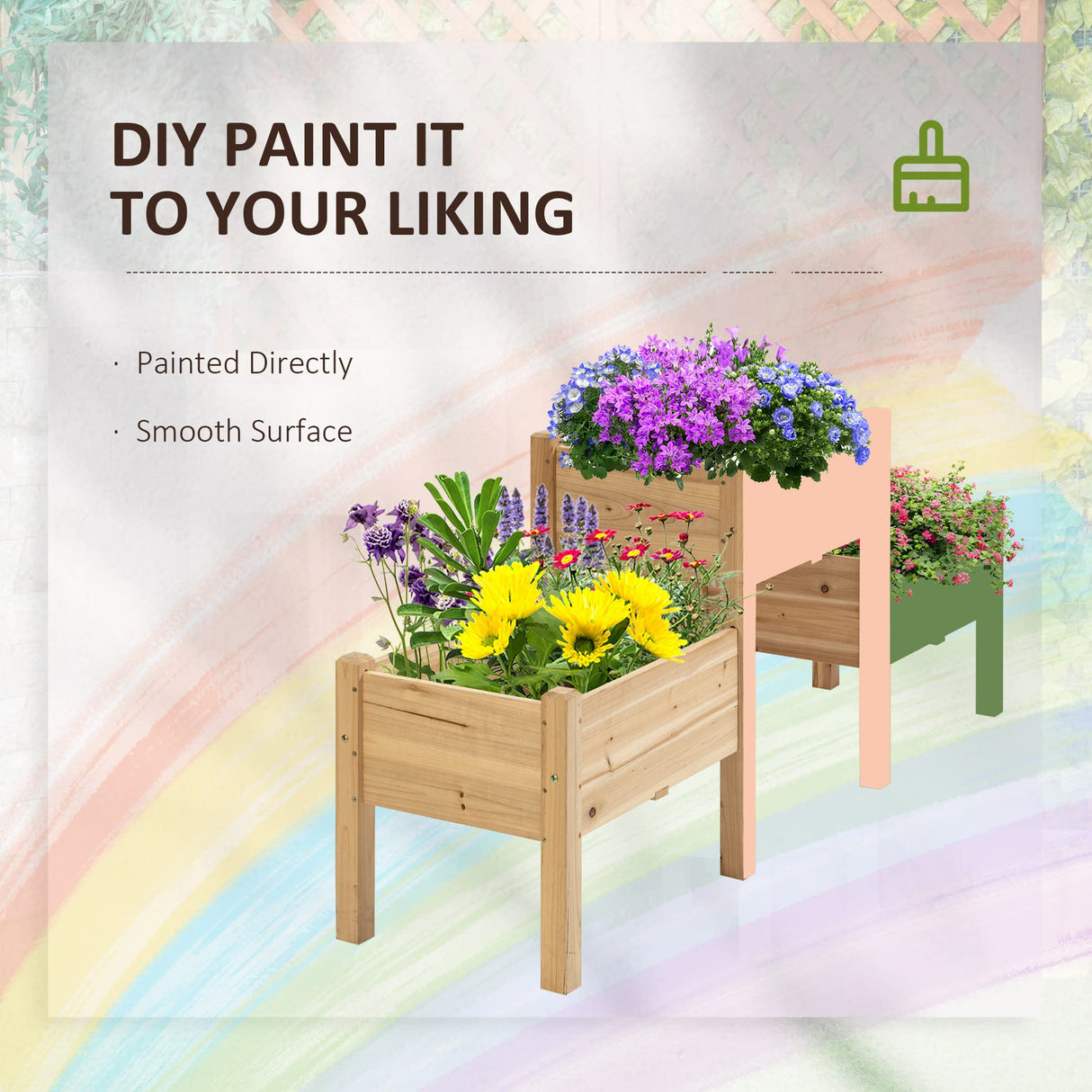 Outsunny Raised Garden Bed with 3 Planter Box, Elevated Wooden Plant Stand with Drainage Holes, for Vegetables, Herb and Flowers, Natural Outsunny