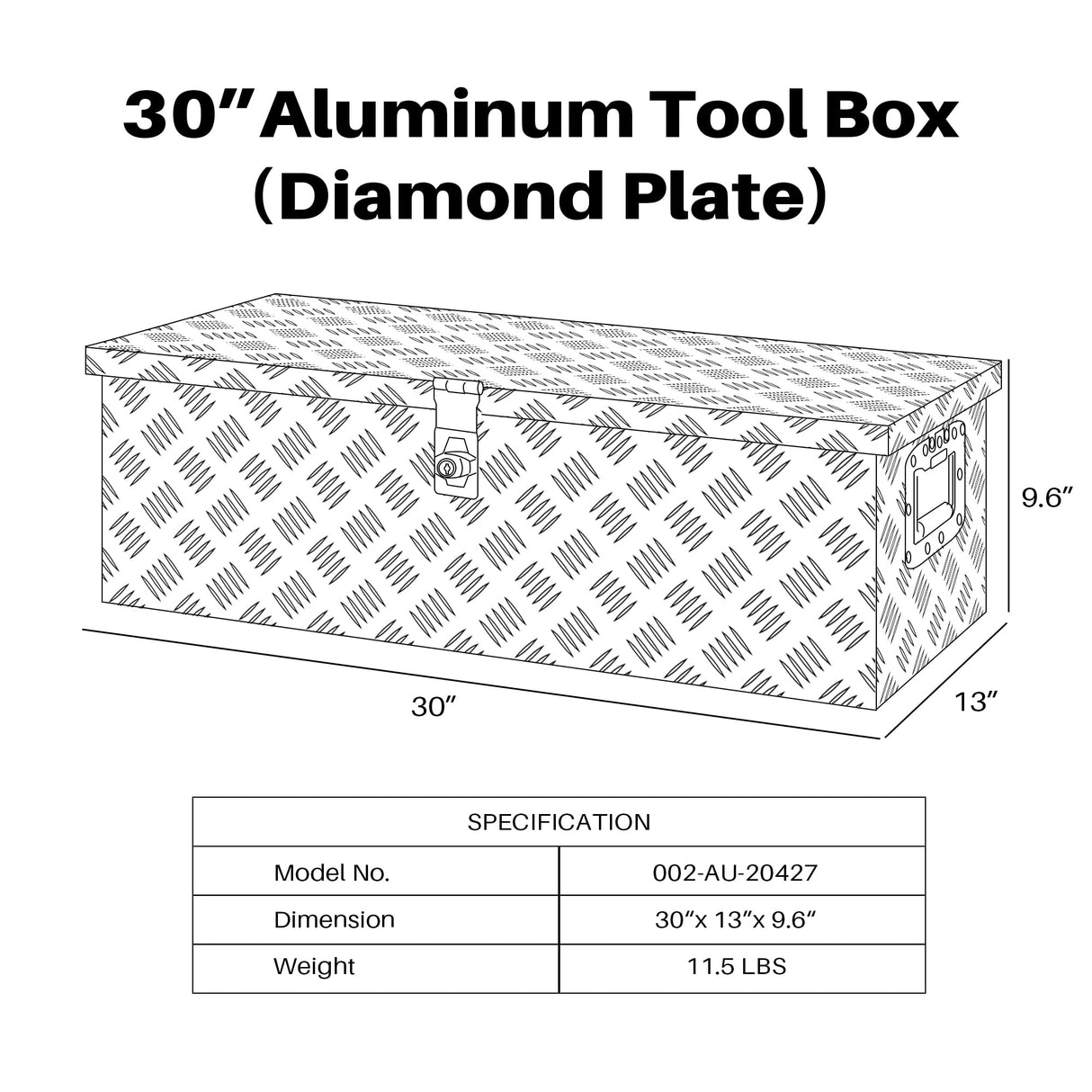ARKSEN 30 Inch Heavy Duty Aluminum Trailer Tool Box Chest Box Pickup Truck Bed Storage Toolbox for RV, Truck, & Trailer with Side Handle, Lock and 2 ARKSEN