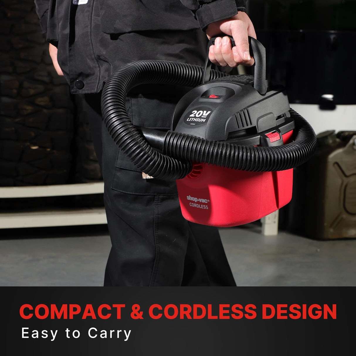 Shop-Vac Wet Dry Cordless Vacuum Cleaner, 8.0 Peak Kpa Cordless Vacuum Cleaner with Collapsible Handle Wall Bracket & Multifunctional Attachments, Shop-Vac