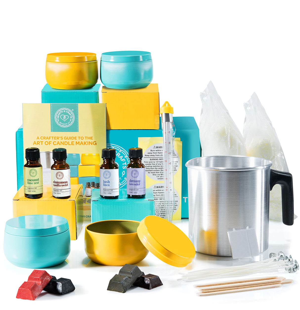 Hearts & Crafts DIY Complete Soy Wax Candle Making Kit - 2lbs Soy Candle Wax and All Candle Making Supplies Included and Candle Jars - Complete DIY Hearts & Crafts