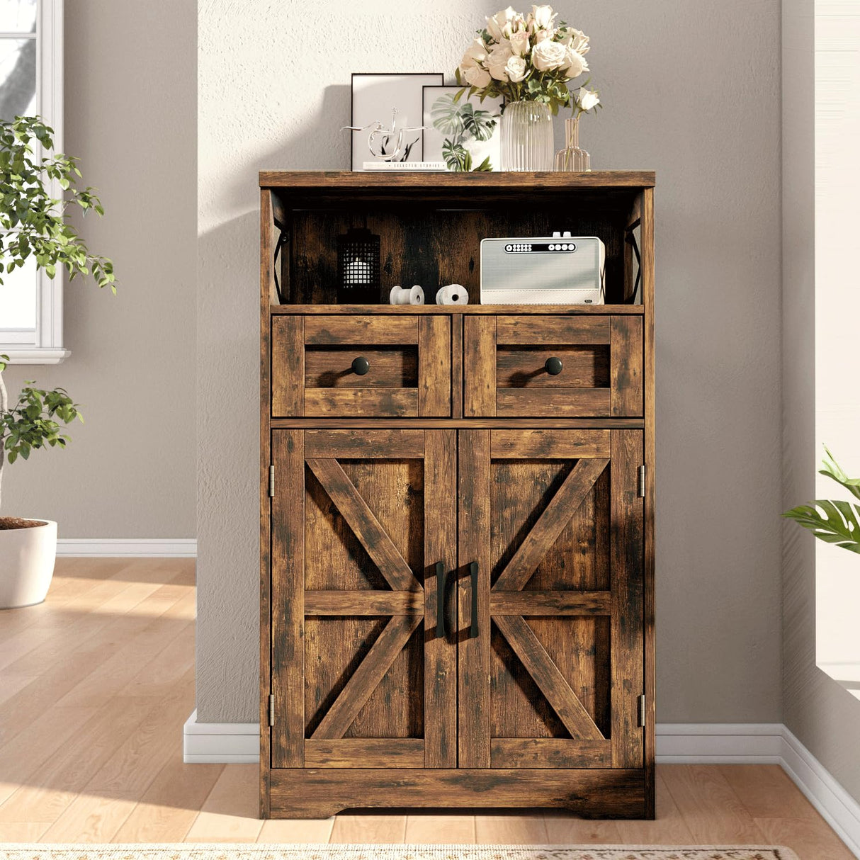 Befrases Farmhouse Storage Cabinet with Drawers and Shelves, Freestanding Kitchen Pantry Storage Cabinet, Floor Storage Cabinet Hutch Cupboard for Befrases