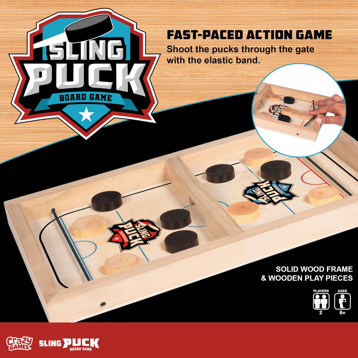Sling Puck Board Game I Table Top Puck Table Game I Wooden Family Games, Fast Sling Puck Game, Football Slingshot Game I Table Top Hockey Game for Crazy Games