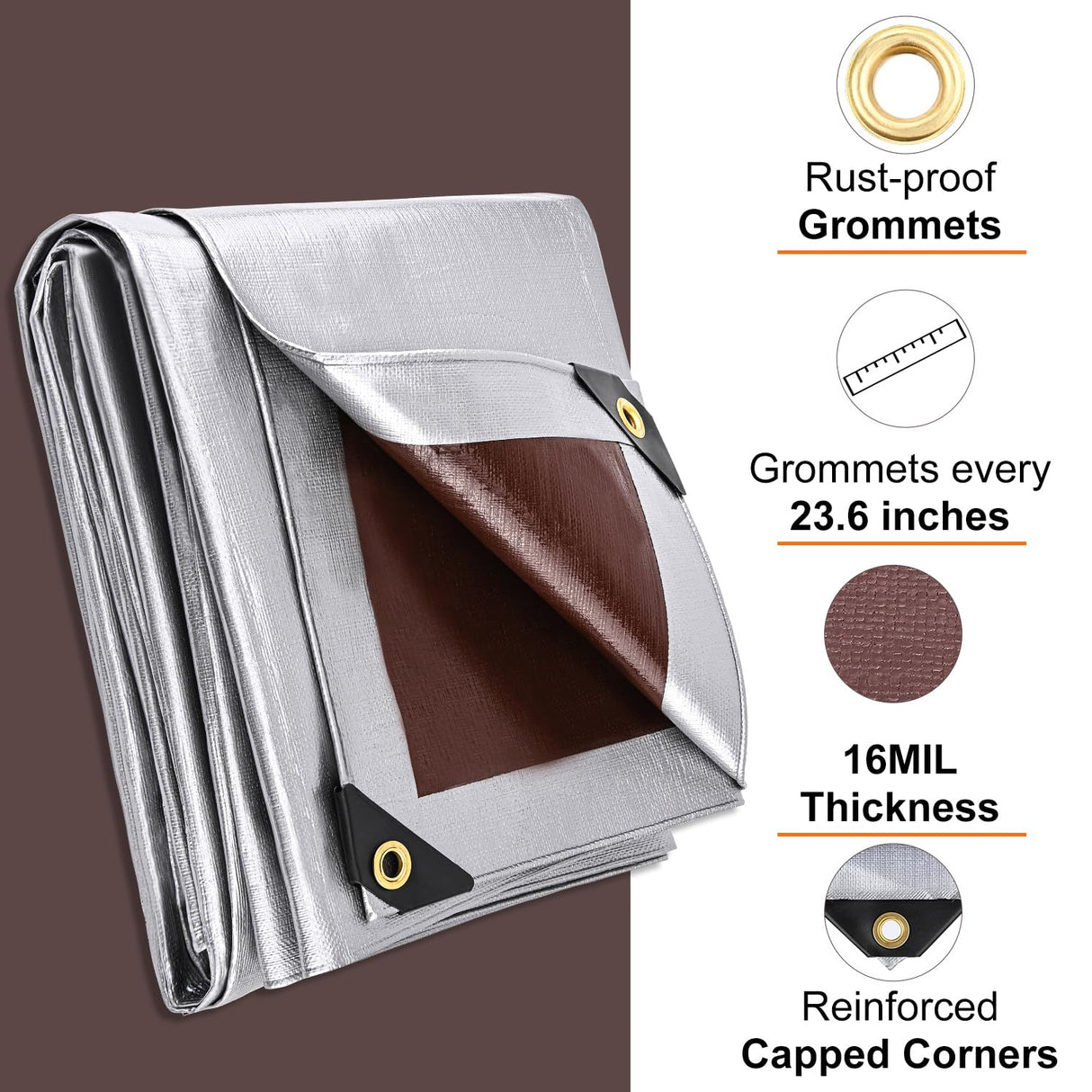 Patiobay Heavy Duty Tarp 10x20FT, 16 Mil Sliver Thick Waterproof Poly Tarp for Outdoor Camping Pool Car Tent, UV Resistant, Rip and Tear Proof Patiobay