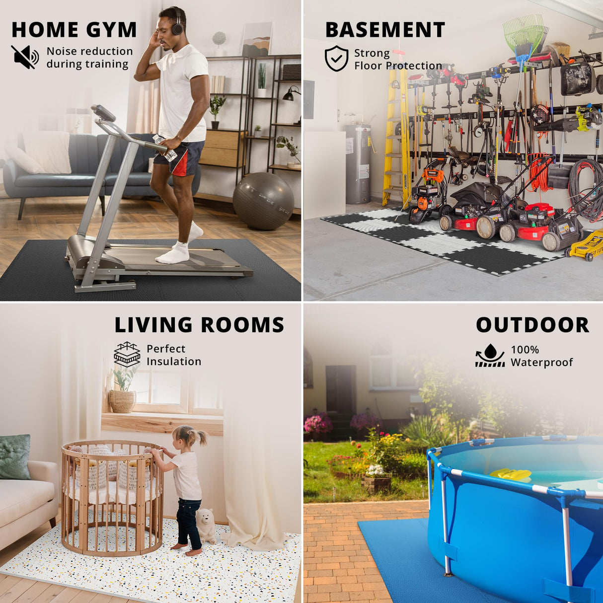 Gym Flooring Set - Interlocking EVA Soft Foam Floor Mat, 18 Pieces Puzzle Rubber Tiles Protective Ground Surface Protection, Play Workout Exercise BeMaxx