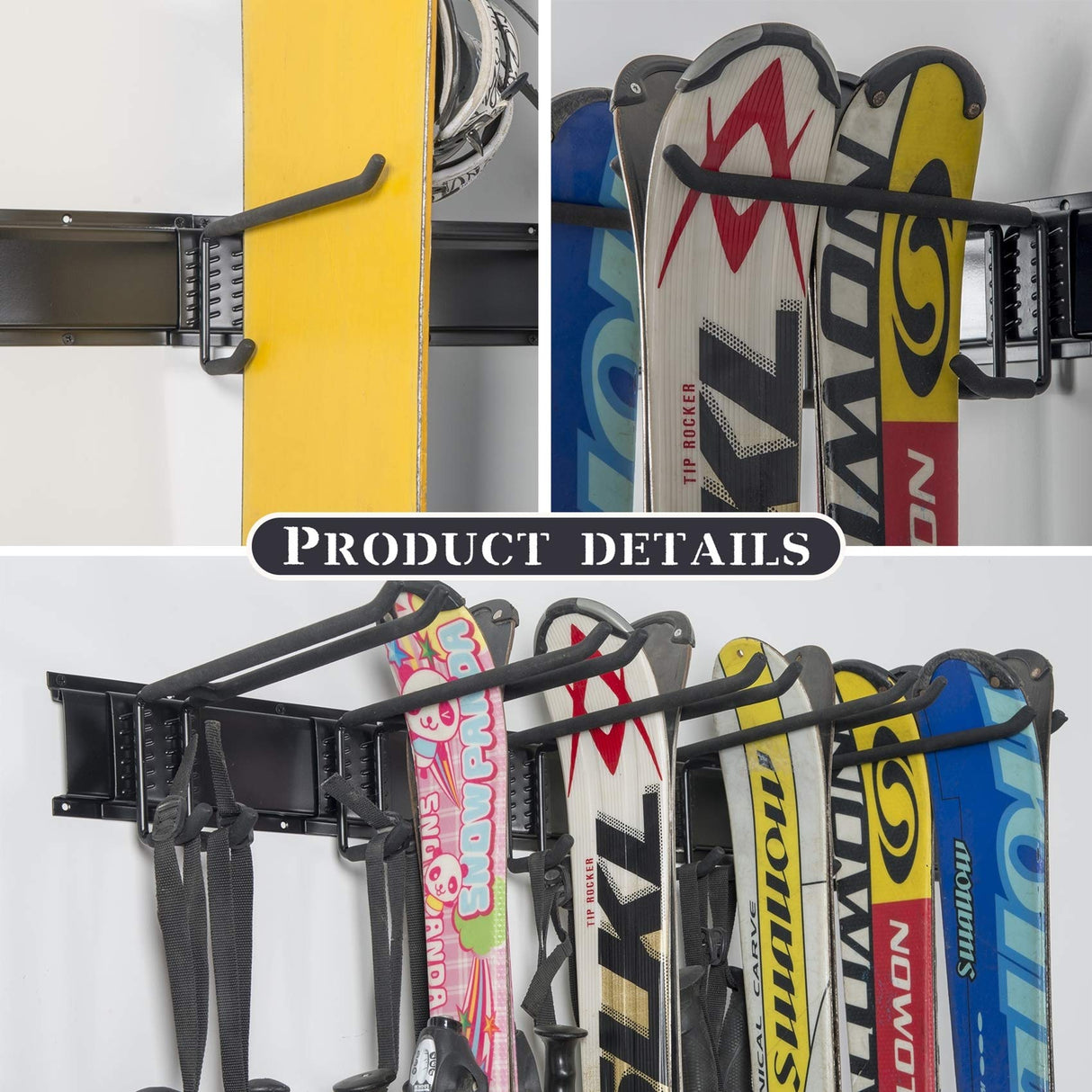 WALMANN Garage Storage Organization System Ski Wall Rack 10 Pairs of Skis Mount Hanger Home Shed and Garage Snowboard Wall Rack System Holds Up to Walmann