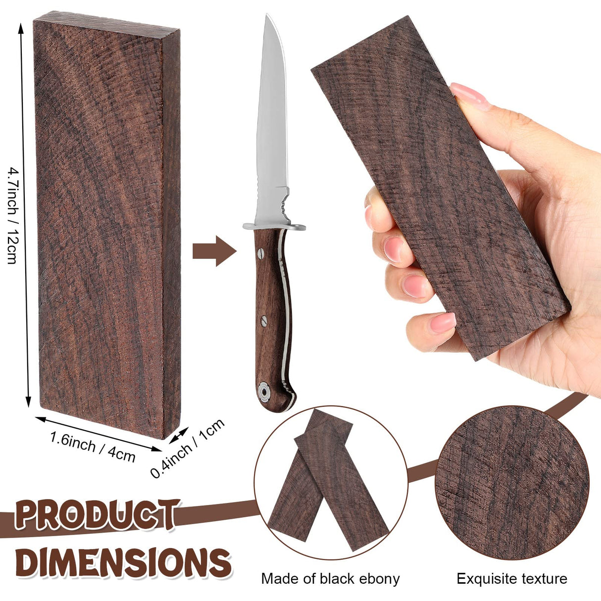 Sasylvia 4 Pcs Black Ebony Lumber Wood Timber Handle Plate Natural Wood Knife Handle Scales Knife Scales Lumber Blank for DIY Music Instruments Tools Sasylvia