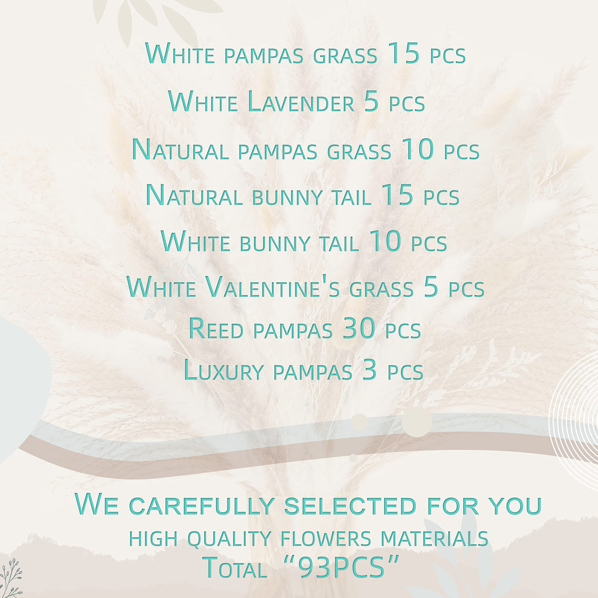 Natural Pampas Grass Mix Bouquet | Dried Pampas Bouquet for Wedding Boho Flowers Home Table Decor Desk Decor, Rustic Farmhouse Decor (93PCS) NTLPAMPA