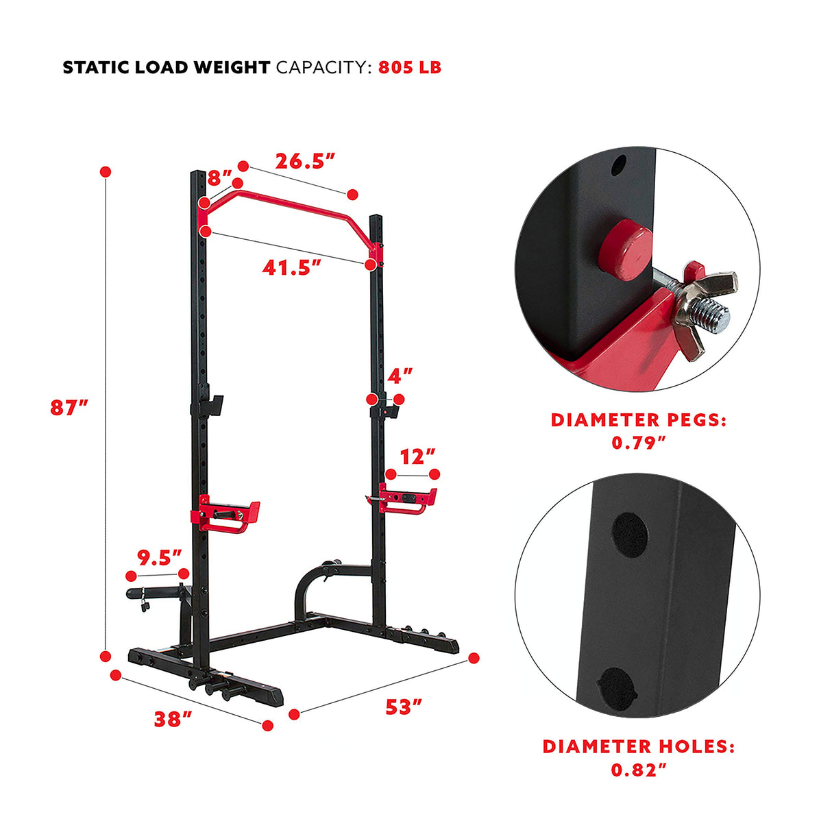 Sunny Health & Fitness Power Zone Squat Stand Power Rack Cage - SF-XF9931, Upright,Black/Red Sunny Health & Fitness