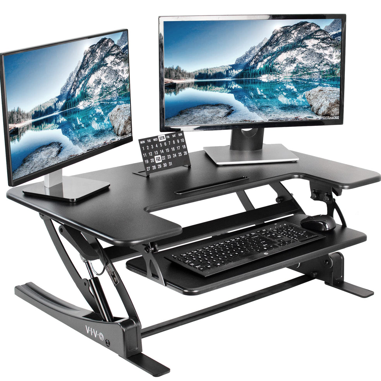 VIVO 36 inch Height Adjustable Stand Up Desk Converter, V Series, Quick Sit to Stand Tabletop Dual Monitor Riser Workstation, Black, DESK-V000V VIVO