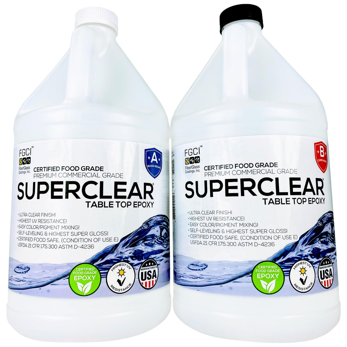 Superclear Table Top Epoxy Resin, 2 Gallon Epoxy Kit - Certified Food Grade 1:1 Protective Epoxy Resin for River Tables, Live Edge Tables, Bar Tops, Superclear