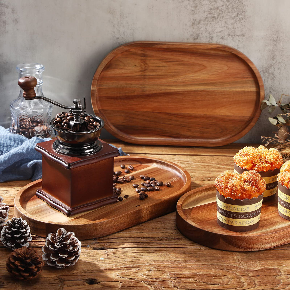 Rtteri 10 Pcs Wooden Plates Wood Dinner Plate Serving Trays Decorative Serving Platter Mango Oval Wood Tray for Food, Vegetables, Fruit, Charcuterie, Rtteri