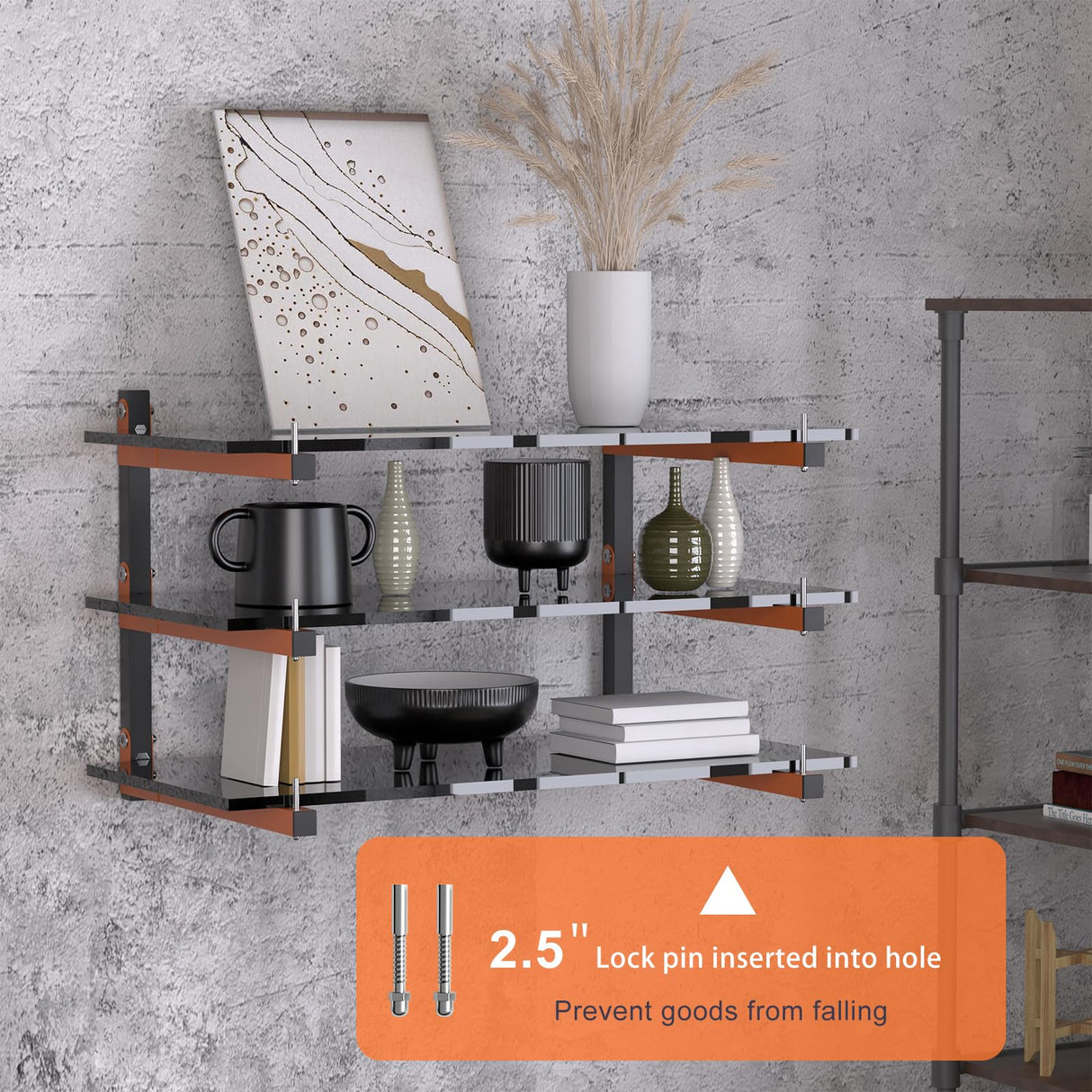 Lumber Rack Wall Mount, Lumber Storage Rack, Heavy Duty Wood Storage Racks with 9-Level System, 1080 lb Durable Garage Wood Organizer, Orange Lumber Riciakik