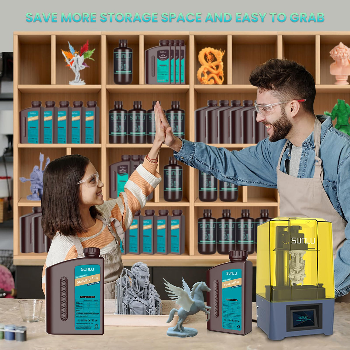 SUNLU 3D Printer Resin, Upgraded Standard Plus Fast Curing 3D Resin, 395 to 405nm UV Curing 3D Printing Liquid Photopolymer Resin, Higher Precision, SUNLU