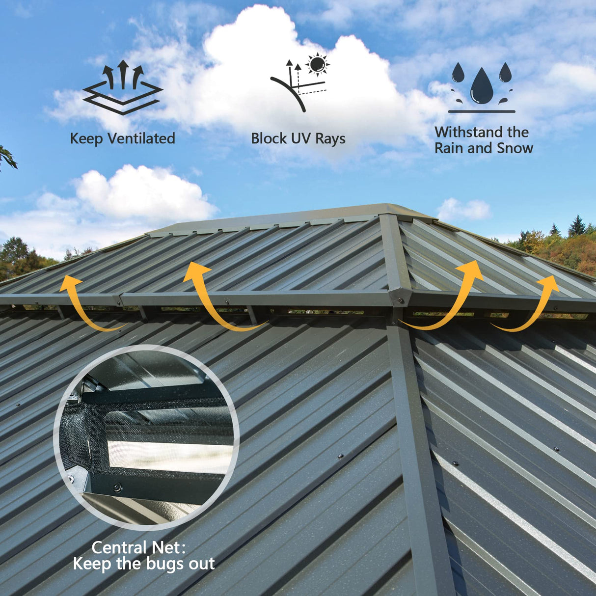 Domi 12’ x 20’ Hardtop Gazebo Canopy Outdoor Aluminum Gazebo, Galvanized Steel Double Roof with Curtains and Netting for Deck, Backyard, Patio, domi outdoor living