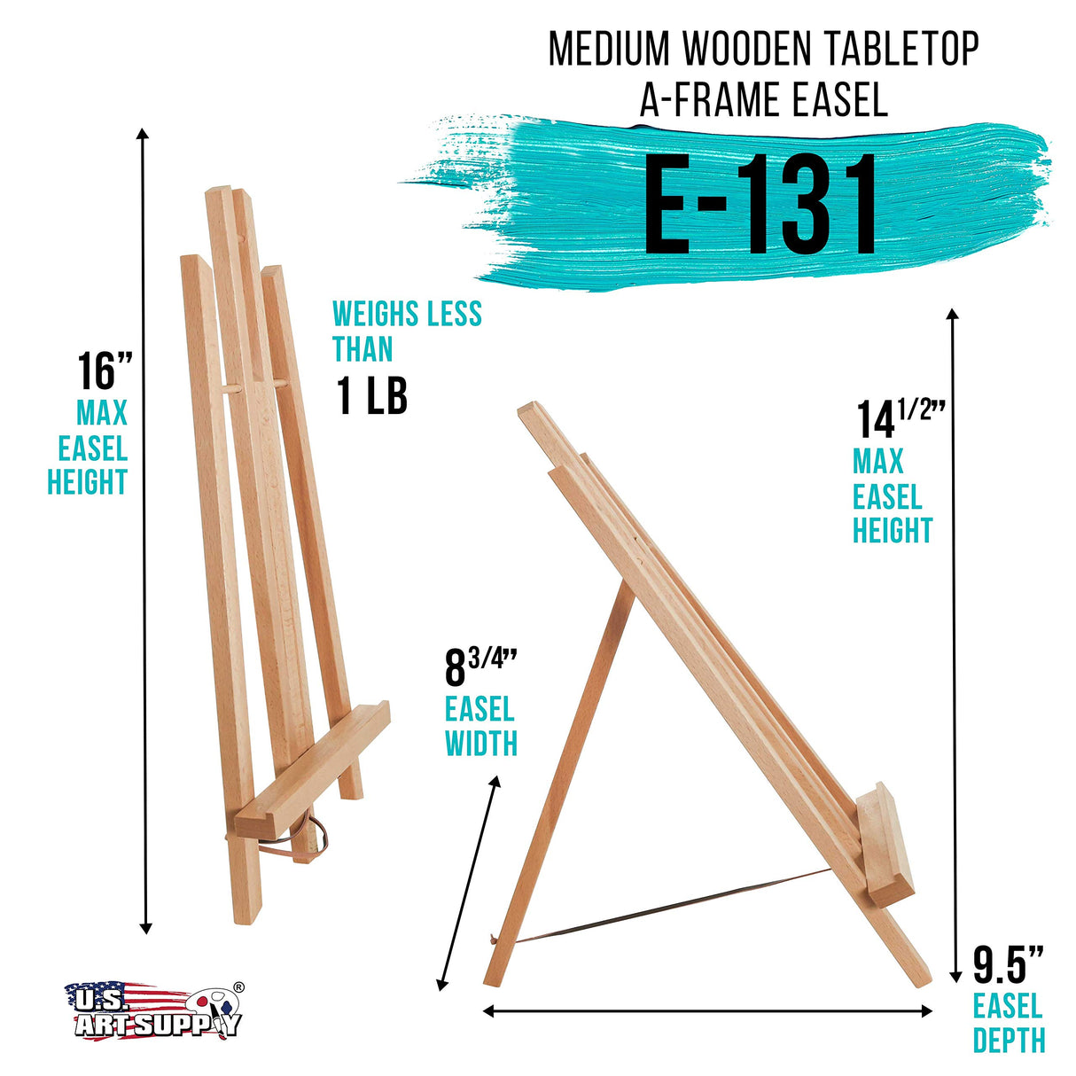 US Art Supply 14 inch Tall Medium Tabletop Display A-Frame Easel (1-Each), Accommodates canvas art up to 12" high US Art Supply