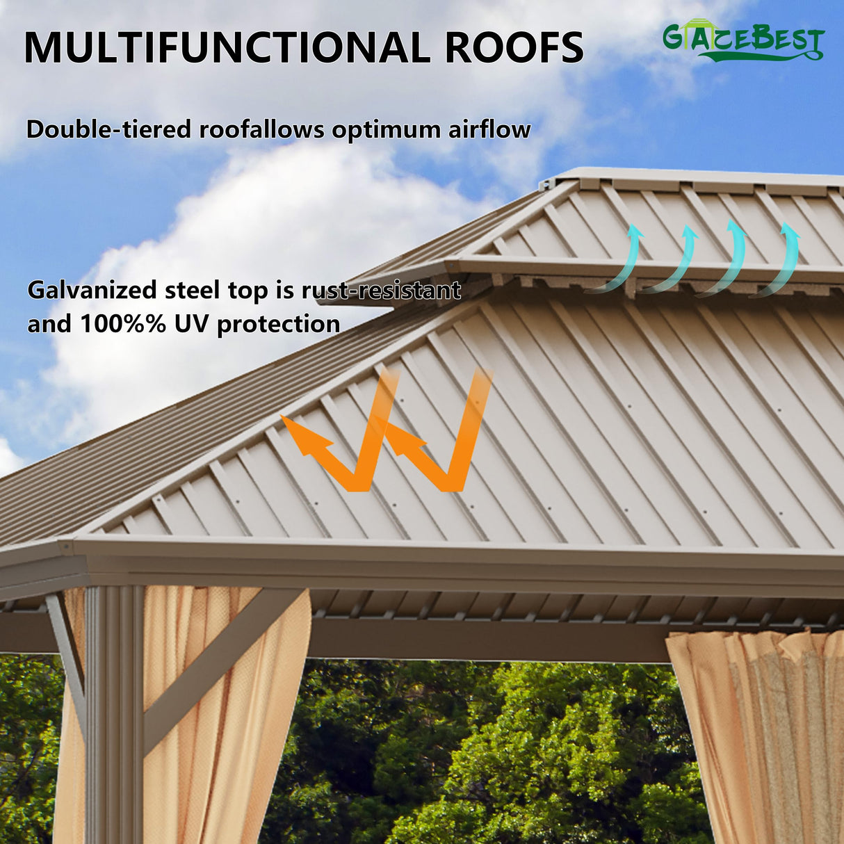 GAZEBEST 12x20 ft Hardtop Gazebo Outdoor Aluminum Patio Gazebo Double Roof Galvanized Steel Gazebo Canopy with Netting and Curtains,for Garden GAZEBEST