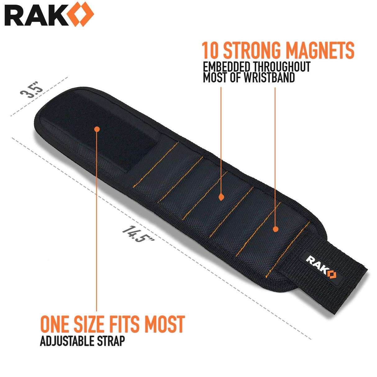 RAK Magnetic Wristband for Holding Screws, Nails and Drill Bits for Men - Made from Premium Ballistic Nylon with Lightweight Powerful Magnets - RAK