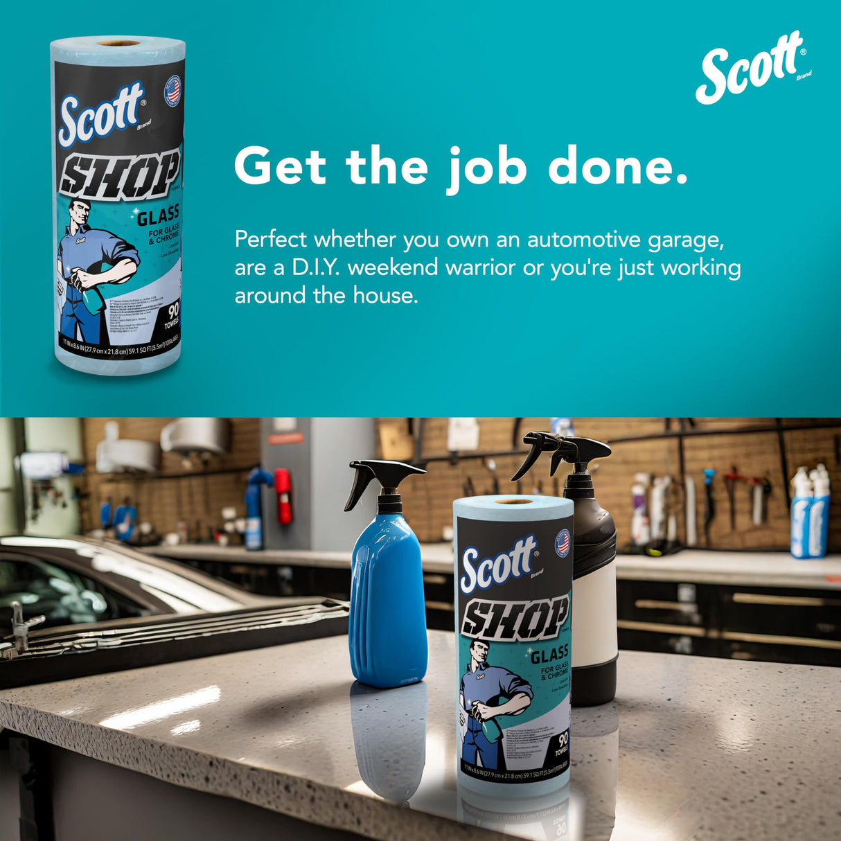 Scott 32896 Shop Towels, Glass, 1-Ply, 8.6-Inch x 11-Inch, Blue, 90 Sheets/Roll, 12 Rolls/Carton SCOTT SHOP ORIGINAL