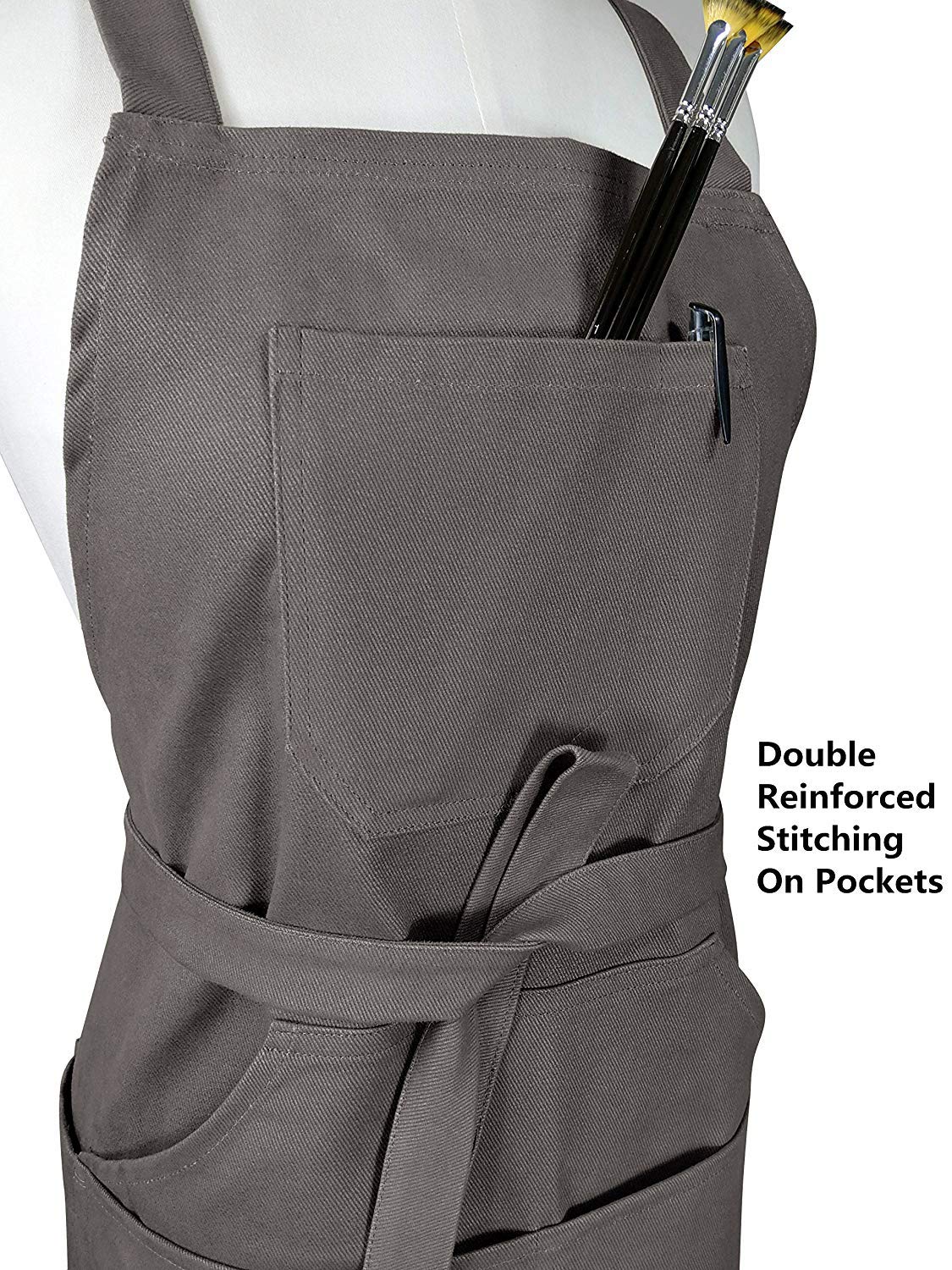 Sturdy Thick Professional Artist Apron, Cross Back + Fasten/Quick Release Buckle + 6 Pockets with 1 Zipper Pocket + 2 Towel Loops For Artist Kitchen, Aiden Brothers