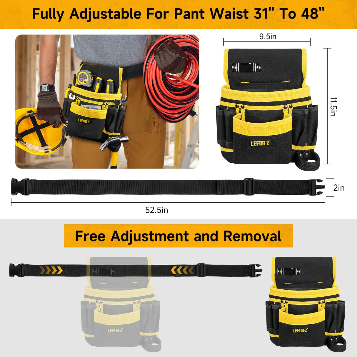 Tool Belt,Magnetic Tool Pouch,13-Pockets Tool Belts for Men,Detachable & Adjustable Tool Pouch belt for Electrician,Carpenter,Construction,Work LEFOR·Z