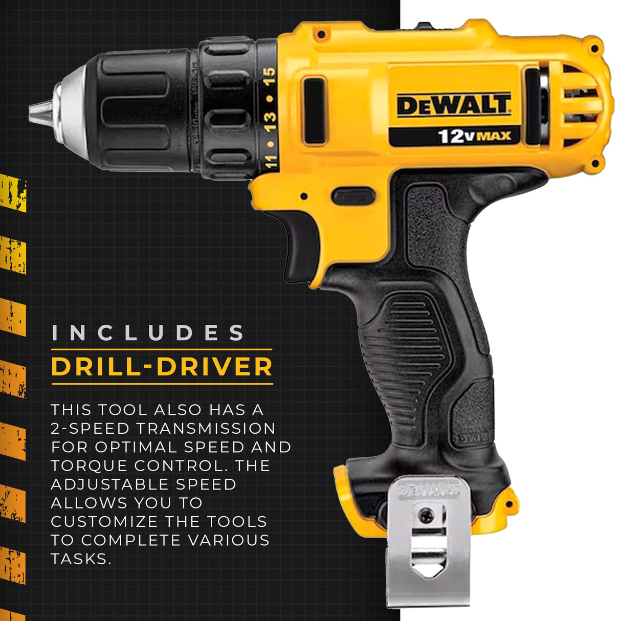 DeWalt 20V MAX Cordless Impact Driver and Drill Hand Tool Set Combo Kit with LED Flashlight, 45 Piece Drill Bit Set, and Battery Power Pack DEWALT