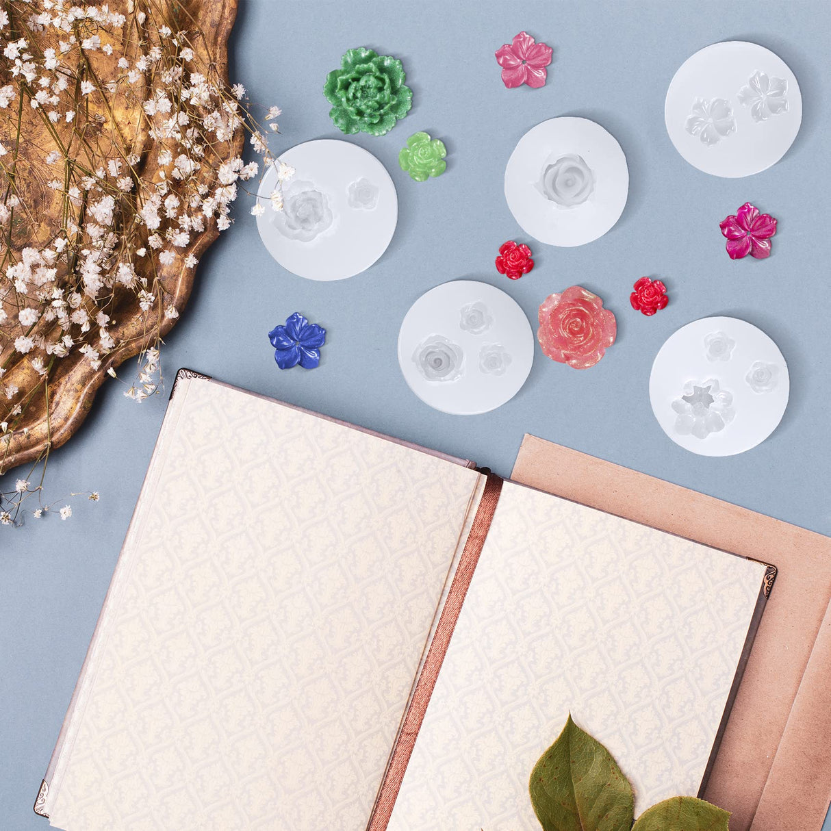 PAGOW 5pcs Mini Mirror Flower Resin Mold, Silicone 3D Flower Crystal DIY Casting Molds, for Earring, Jewelry Pendants Making Tool (8 Different Sizes) PAGOW
