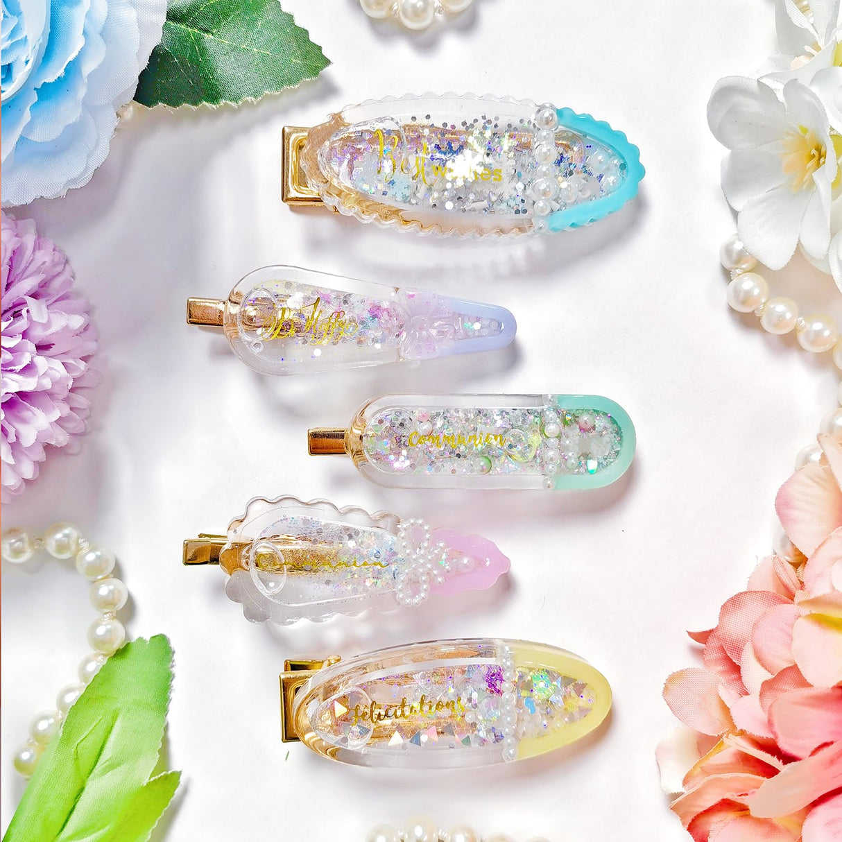 Hair Clips Resin Shaker Molds Set Barrette Pack of 12 Epoxy Silicone Trays Precision Tip Applicator Bottle Kit Bundle FUNSHOWCASE