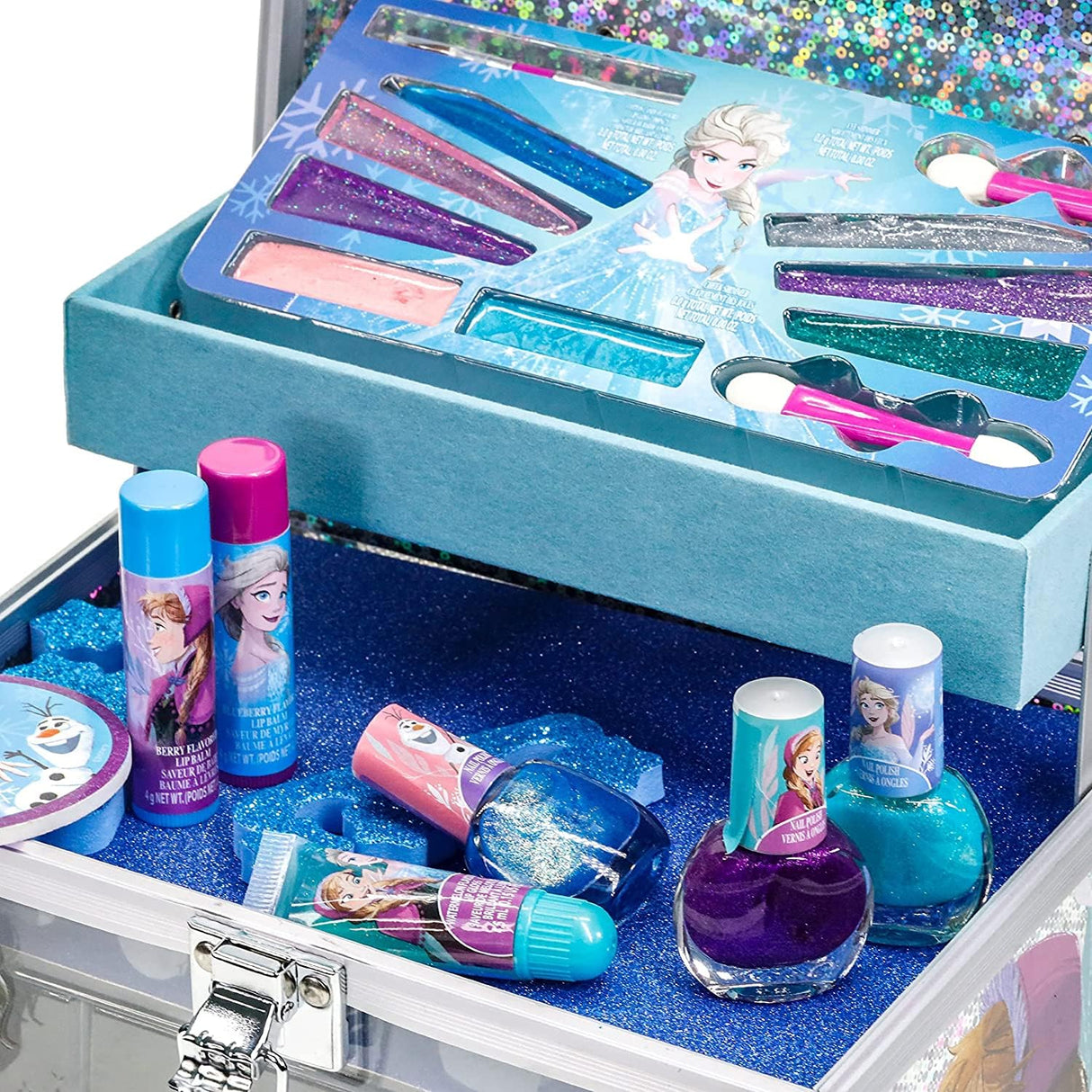 Disney Frozen Train Case Girls Beauty Set, Kids Makeup Kit for Girls, Real Washable Toy Makeup Set, Frozen Gift, Play Makeup, Pretend Play, Party Townley Girl