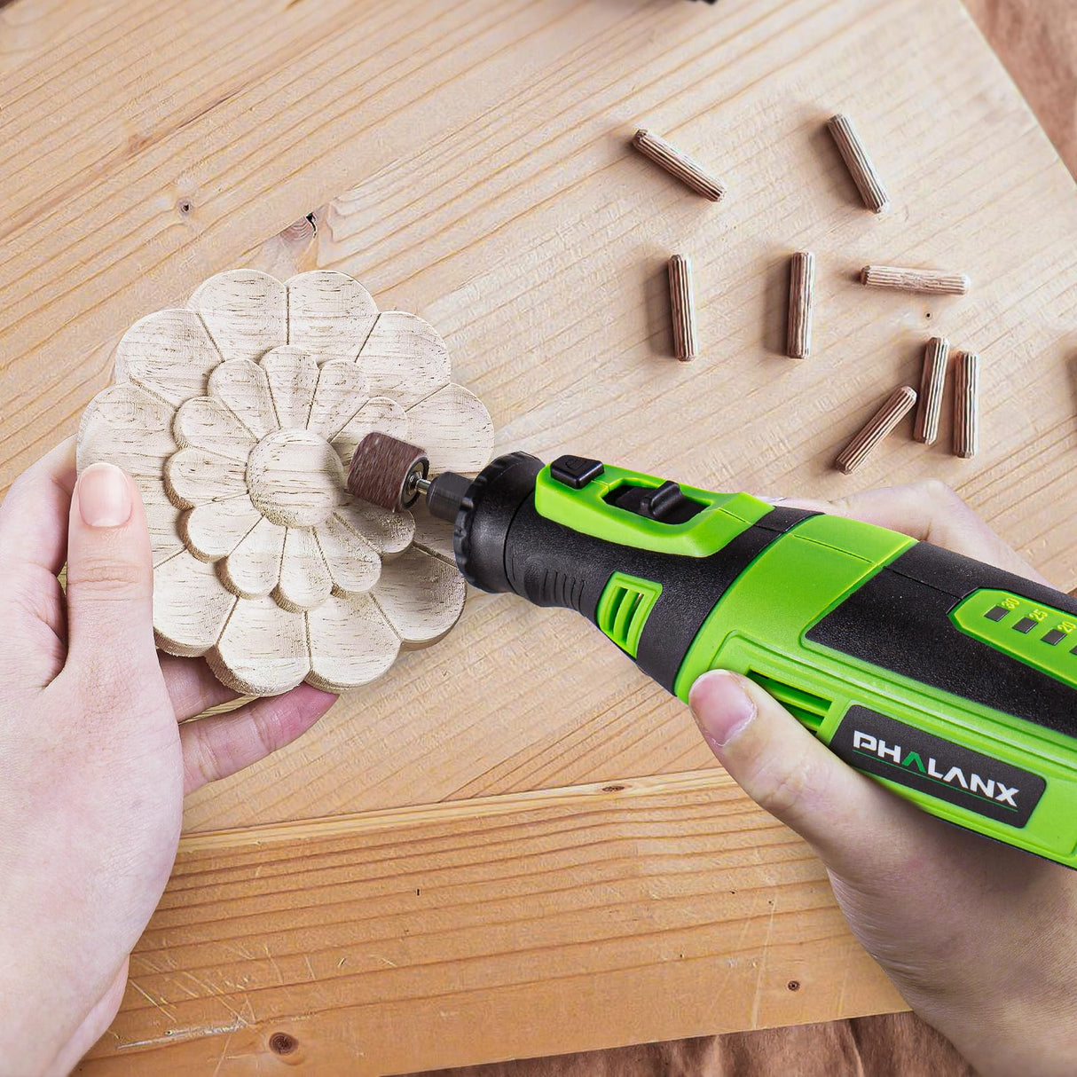 PHALANX 8V Cordless Rotary Tool Kit, 2.0 Ah Battery Rechargeable Rotary Tool with 73pcs Accessories, 5-Speed LED Light, Idea for Sanding, Carving, PHALANX