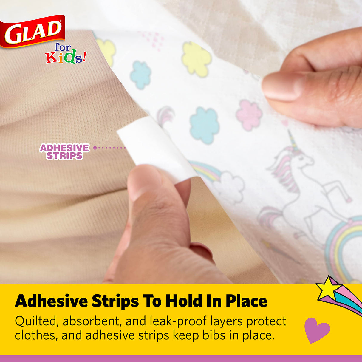 Glad for Unicorns Paper Bibs, 30 Count | Disposable Travel Paper Bibs with Cute Unicorns Design for Kids | Art & Craft Disposable Kids Bibs Glad