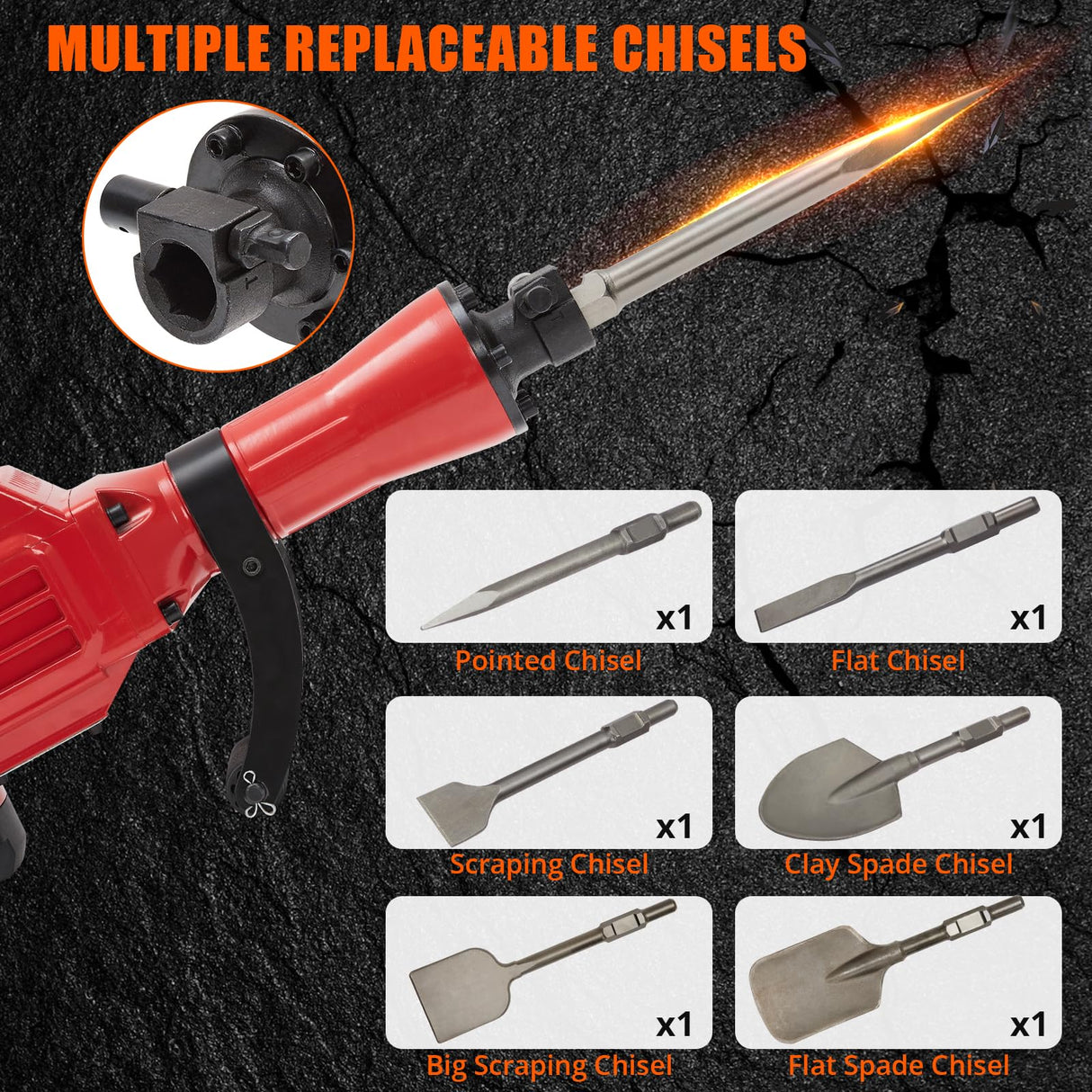 3600W Demolition Jack Hammer, Jack Hammer Concrete Breaker Tool Kit, 6pcs Chisels Bit Set W/Case, Noise-Canceling Earplug, Shoulder Strap Aprafie