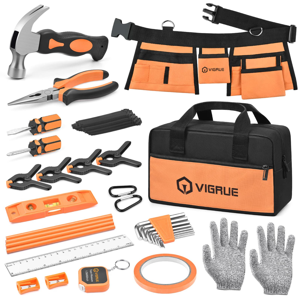 VIGRUE ππ’ππ¬ ππ¨π¨π₯ πππ, Children Gift Present Real Hand Tools Kit with Belt and Bag, Boy Builder Small Learning Accessories Construction Hammer VIGRUE