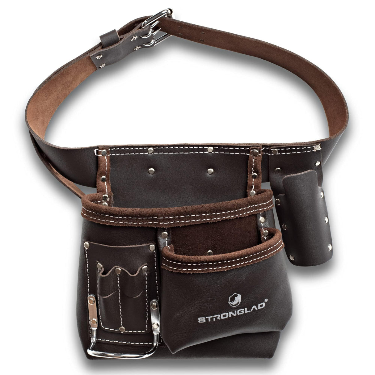 STRONGLAD 5-Pocket Leather Tool Belt, Carpenters Tool Belts, Construction Pouch, Tool Apron, Tool Organizer, Utility Pouches, Tool Bag, Toolbelt for STRONGLAD