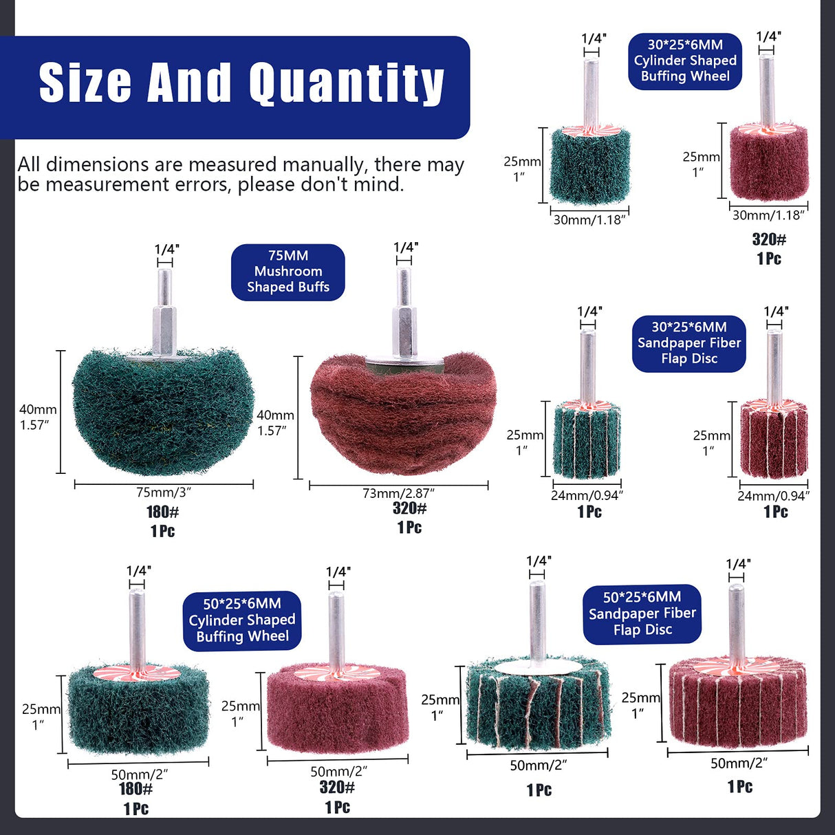 Glarks 10 Pack Non Woven Abrasive Wheel Drill Buffing Attachment Set, Red and Green Scouring Pads Power Scrubber Cleaning Kit with 1/4" Shank for Glarks