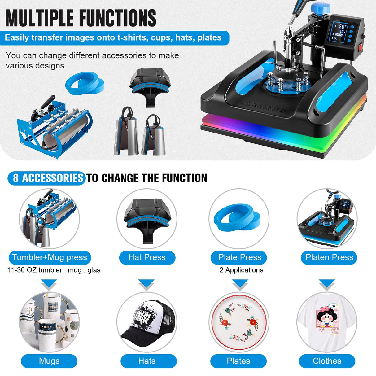 Topdeep Pro Heat Press 15x12 Inch, 8 in 1 Heat Press Machine with 30 OZ Tumbler Press, Swing Away T Shirt Pressing Machine, Combo Tumbler Heat Press Topdeep