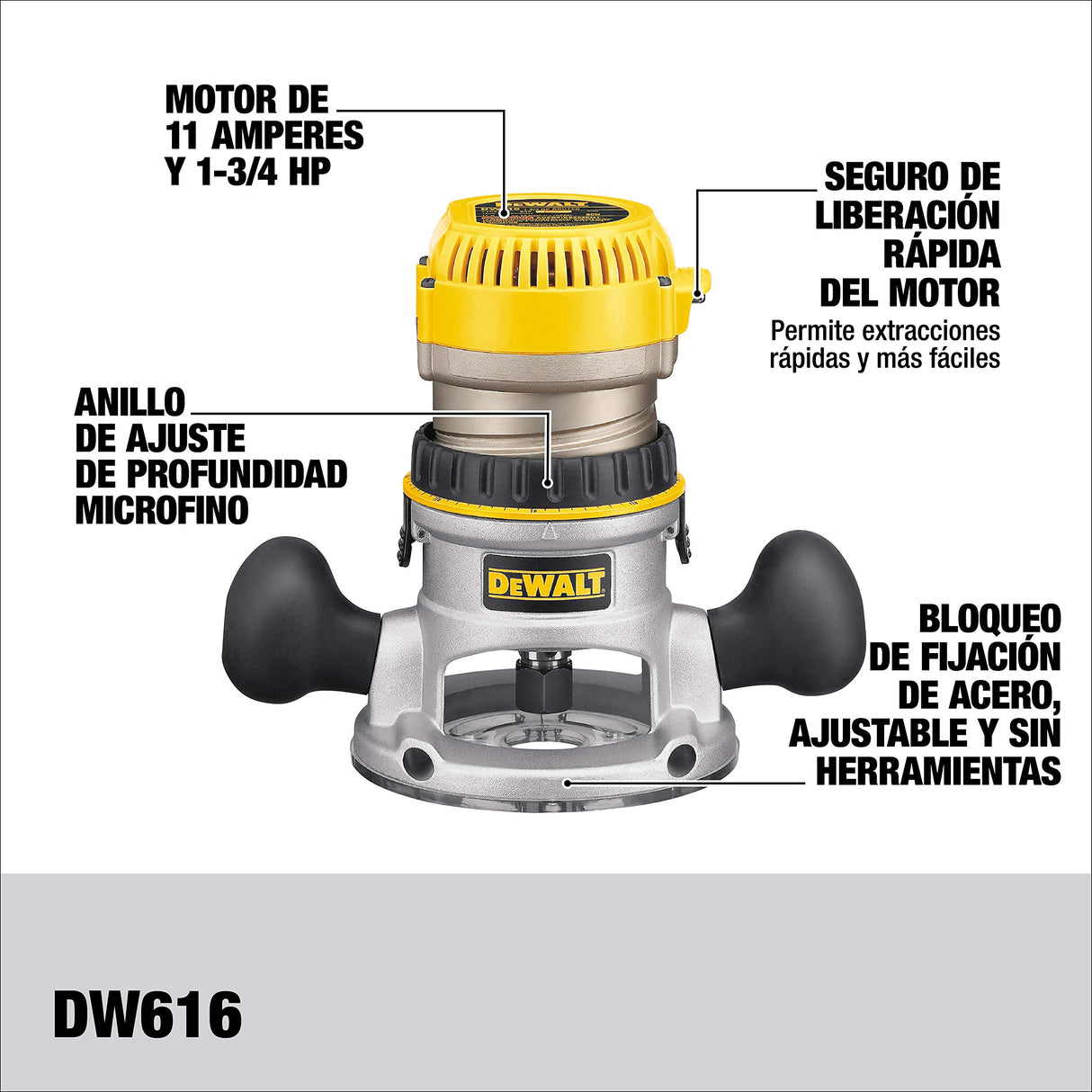 DEWALT Router, Fixed Base, 1-3/4-HP, 5/128” Per Turn, Compact and Portable, Corded (DW616),Yellow DEWALT