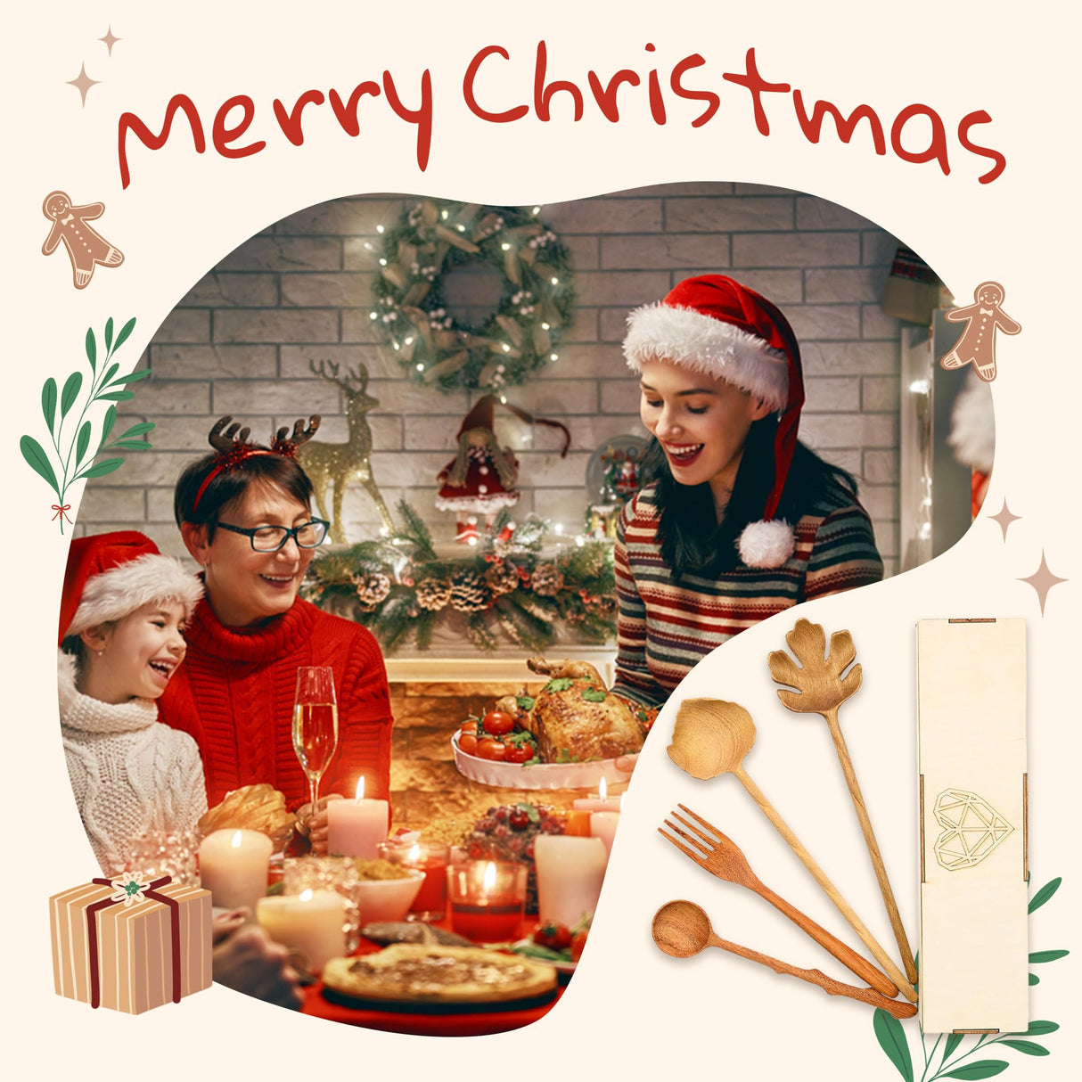 JABIHOME 4 Wooden Spoons and Forks Set, Hostess Gifts for Women, Mens Easter Gifts, Cooking Gifts for Women, Easter Gifts for Mom, Engagement Gifts Jabihome