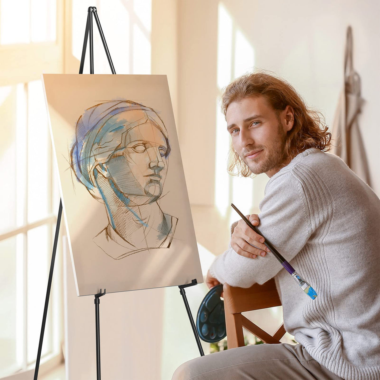 Easel Stand for Display, Aredy 63" Portable Painting Easel, Lightweight Metal Easels for Painting Canvas, Wedding Sign (2 Pack) Aredy