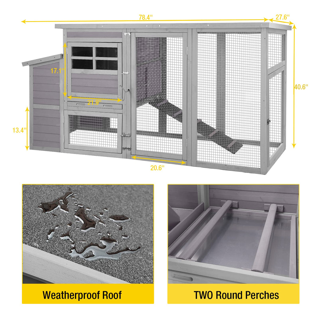 Aivituvin Chicken Houses and Coops Outdoor Coop, Large Coop Wooden Hen House Poultry Cage with Nest Box and Large Run -78in Aivituvin