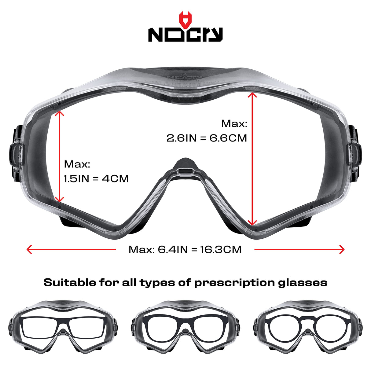 NoCry Safety Goggles Over Glasses for Men and Women; Anti Fog Scratch Resistant Men; Vented Lab with Extreme Impact Resistance; ANSI Z87.1 Certified NoCry