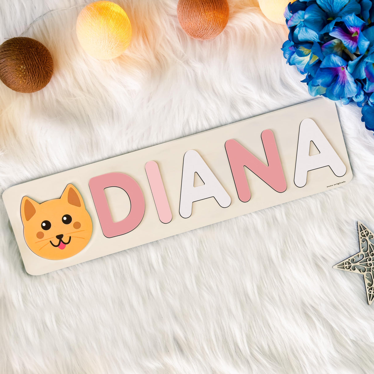 Animals Wooden Name Puzzle | Busy Board Puzzle | Toddler Toys | Baby Girl Gifts | Gift for Kids | Baby First Easter Present | Birthday Gift Zuzu Puzzle