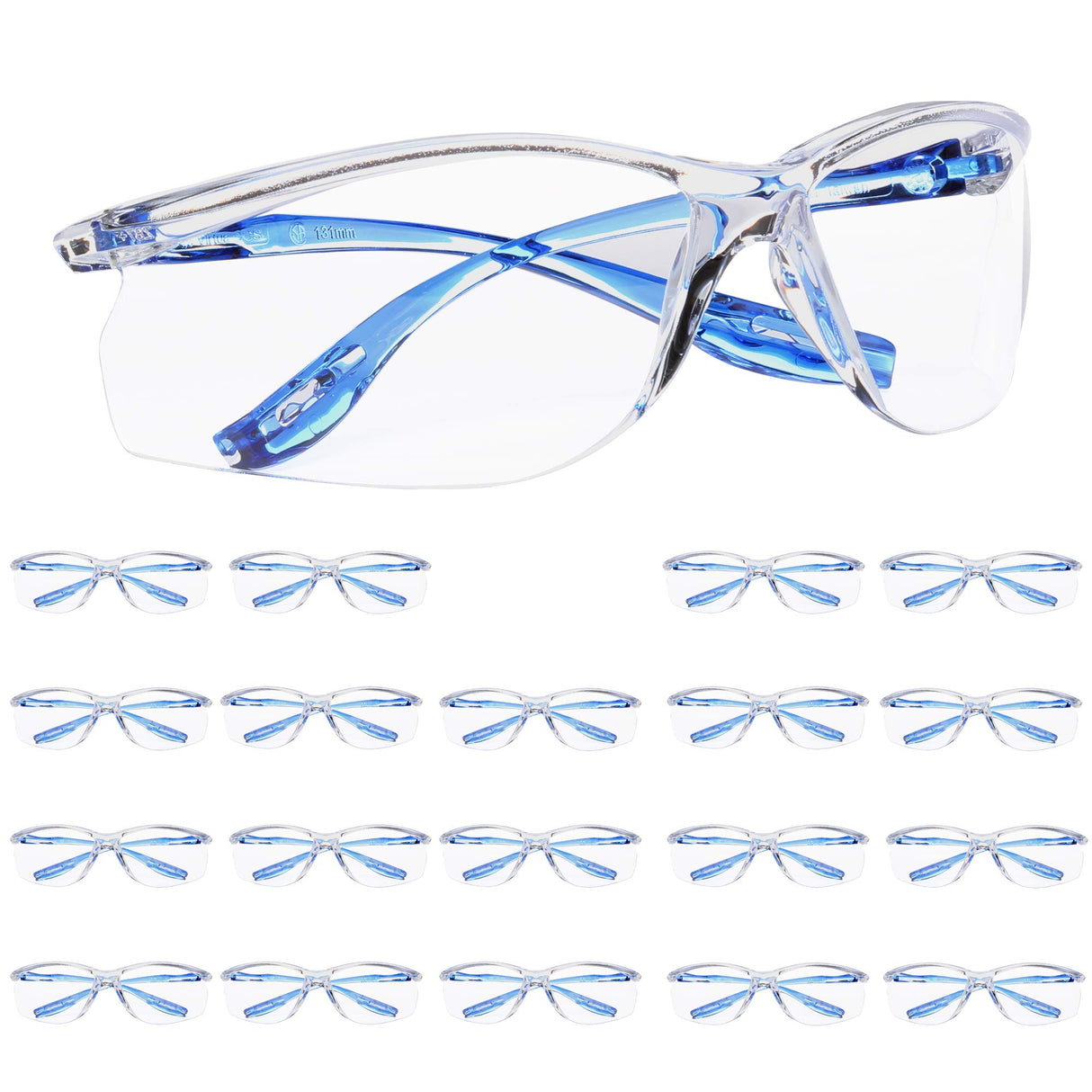 3M Safety Glasses, Virtua Sport CCS, 20 Pack, ANSI Z87, Anti-Fog, Anti-Scratch, Clear Lens, Blue Frame, Corded Ear Plug Control System 3M