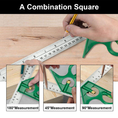 Nortools Combination Square Carpentry Tools with Metal-Body, Stainless Steel Blade Ruler, Accurate Woodworking Measure Square with Carpenter