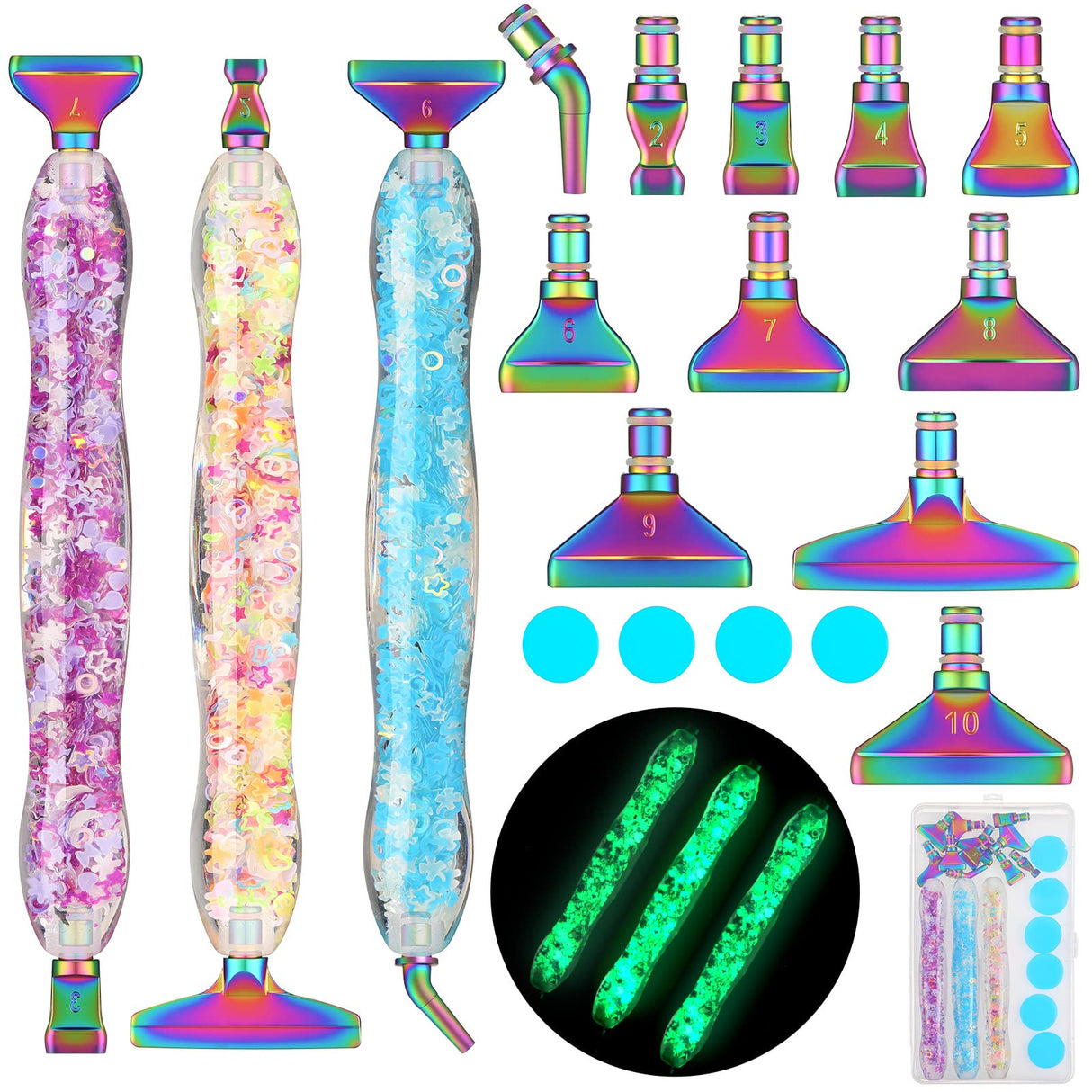 Geyoga 22 Pcs Luminous 5D Diamond Painting Pen Kit DIY Diamond Art Accessories and Tools Diamond Painting Metal Pen Tips Diamond Tool Kit Rhinestone Geyoga